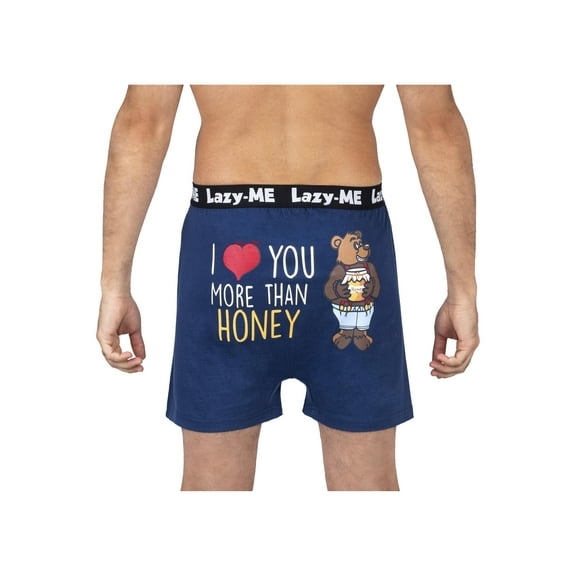 Lazy-Me Mens Funny Novelty Boxer Shorts, Navy, Honey, Honey Navy, Size: L, Lazy Me