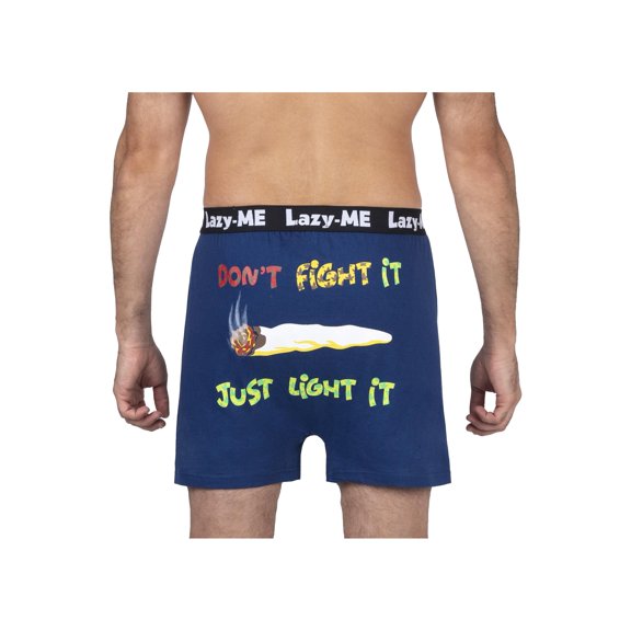 Lazy-Me Mens Funny Novelty Boxer Shorts, Navy, Just Light It, Light It, Size: L, Lazy Me