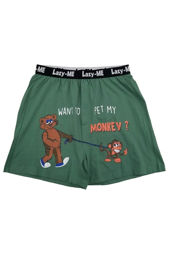 Mens Green Pet My Monkey Funny Novelty Underwear Boxer Shorts Large