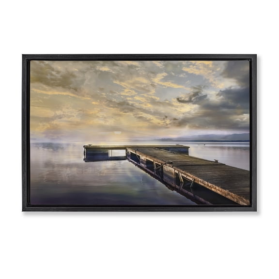 Stupell Industries Lazy Morning Lake Dock Black Framed Floater Canvas Wall Art, design by Mike Calascibetta, 17 x 25