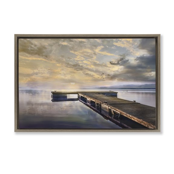 Stupell Industries Lazy Morning Lake Dock Brown Framed Floater Canvas Wall Art, design by Mike Calascibetta, 17 x 25