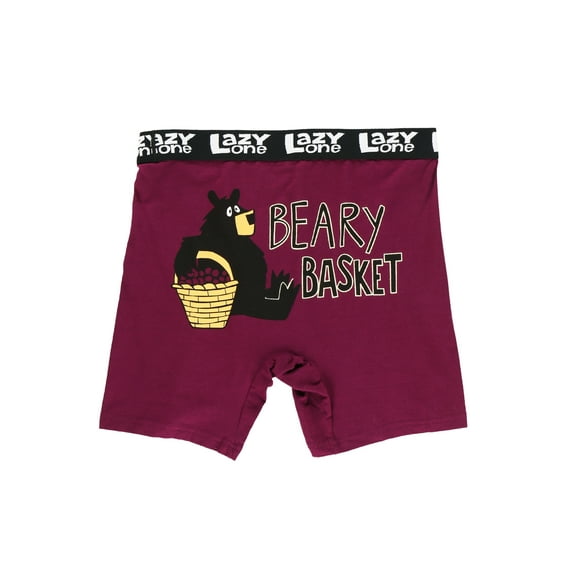 Lazy One Funny Animal Boxer Briefs for Men, Underwear for Men, Berry, Huckleberry, Bear (Beary Basket, Small)