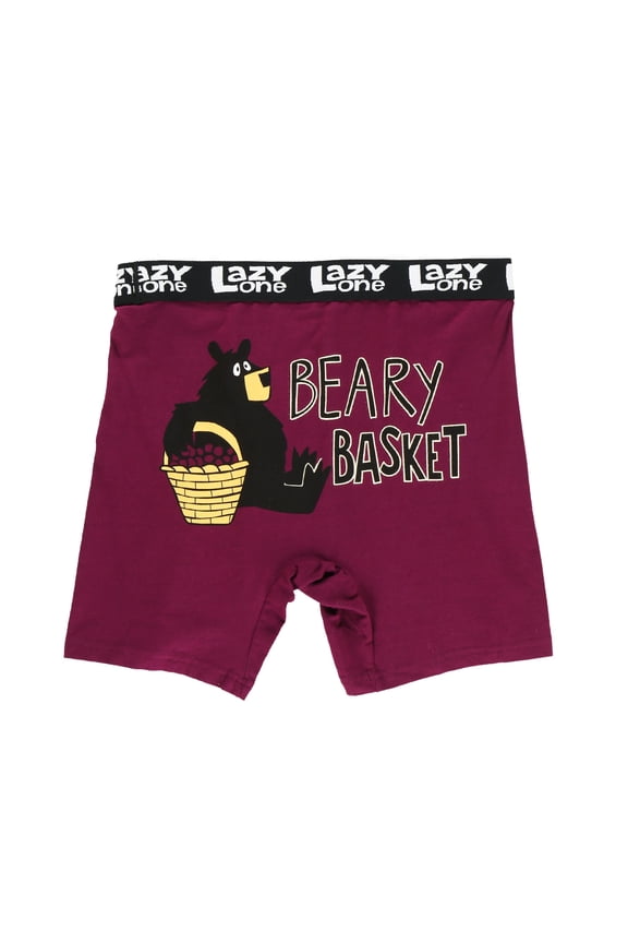 Funny Animal Boxer Briefs for Men, Underwear for Men, Berry, Huckleberry, Bear (Beary Basket, Small)
