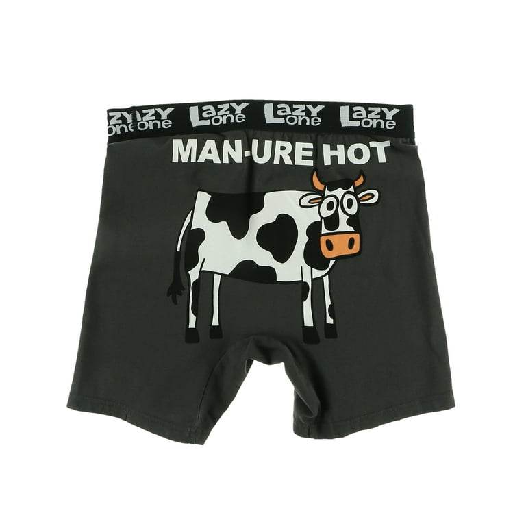 Lazy One Funny Animal Boxer Briefs for Men, Underwear for Men, Cow, Farm  (Man-ure Hot, Medium) 