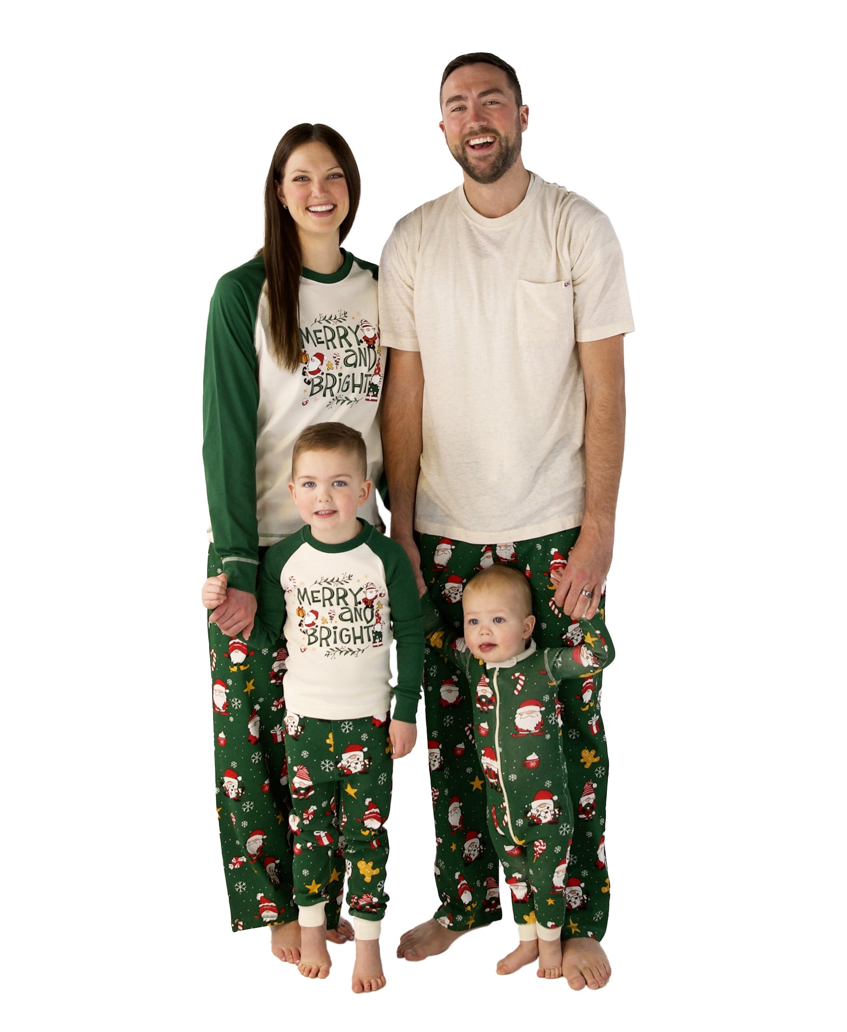 Lazy One Merry Bright Matching Family Pajamas Gnome Matching Christmas PJs For Family including Baby Kids Teens Adults