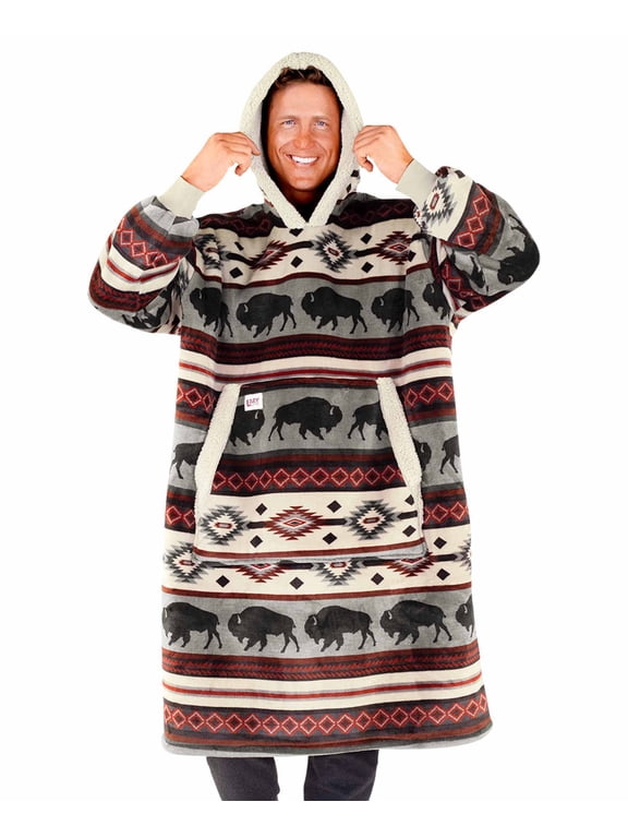 Oversized Blanket Hoodie, Comfortable Sleepwear, Oversized Hoodies for Women and Men, One Size Fits All Wearable Blankets (Buffalo)