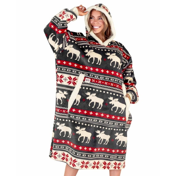 Lazy One Oversized Blanket Hoodie, Comfortable Sleepwear, Oversized Hoodies for Women and Men, One Size Fits All Wearable Blankets (Cabin Fair Isle)