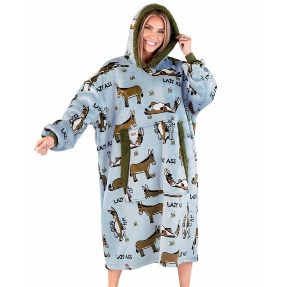 Lazy One Oversized Blanket Hoodie, Comfortable Sleepwear, Oversized Hoodies for Women and Men, One Size Fits All Wearable Blankets (Donkey)