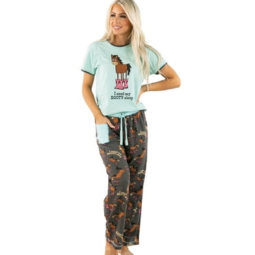 Lazy One Women's Pajama Set, Short Sleeves with Cute Prints, Relaxed Fit, Booty Sleep Horse