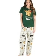 Lazy One Womens Pajama Set, Short Sleeves with Cute Prints, Relaxed Fit, Dark Green Fetching Tired, Labradoodle