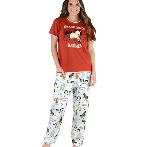 Lazy One Women's Pajama Set, Short Sleeves with Cute Prints, Relaxed Fit, Dark Green Fetching Tired, Labradoodle