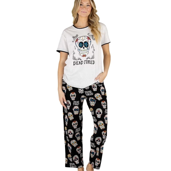 Lazy One Women's Pajama Set, Short Sleeves with Cute Prints, Relaxed Fit, Dead Tired