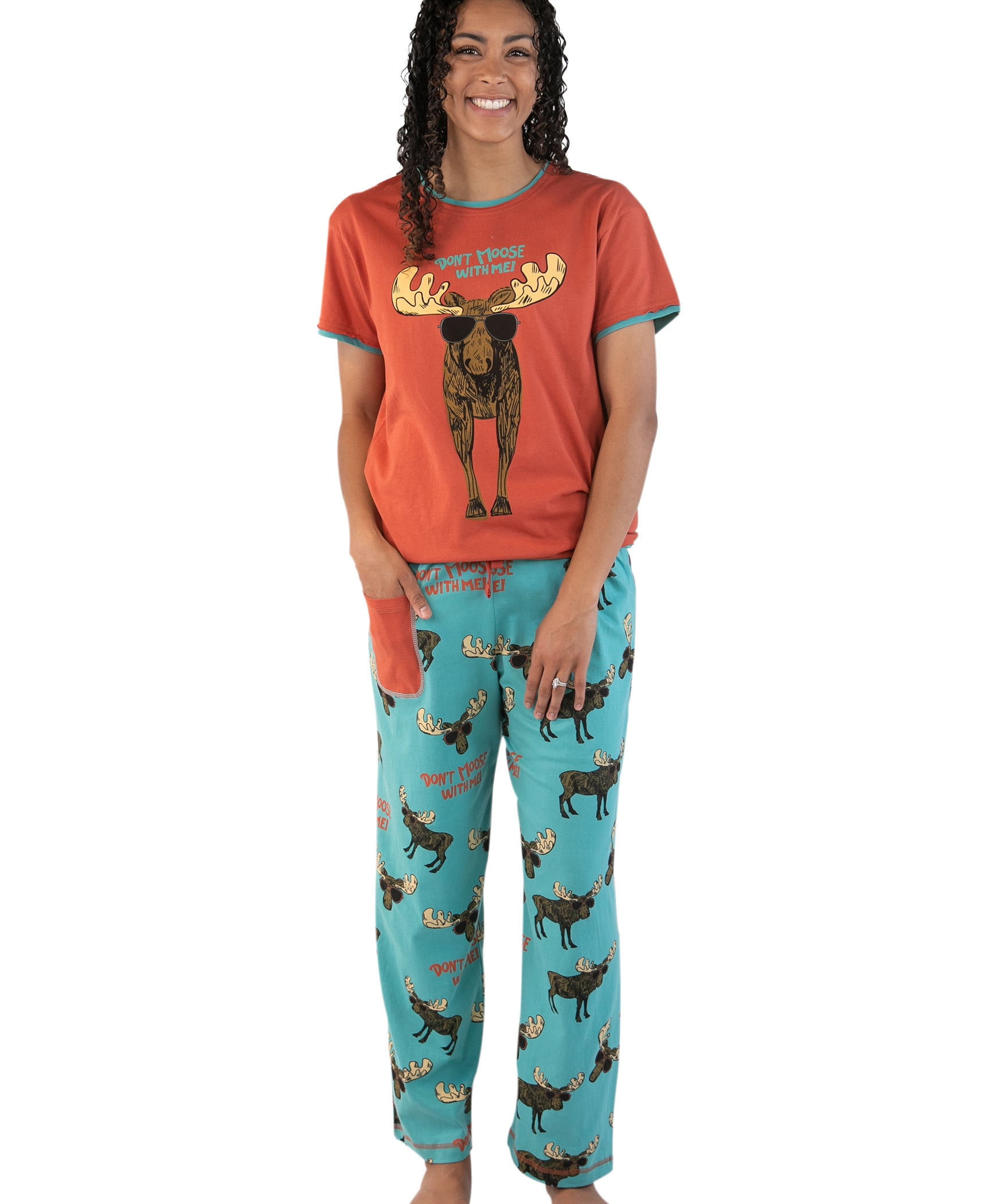 Lazy One Women's Pajama Set, Short Sleeves with Cute Prints, Relaxed Fit,  Don't Moose With Me 