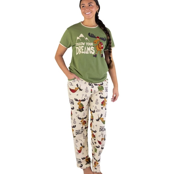 Lazy One Women's Pajama Set, Short Sleeves with Cute Prints, Relaxed Fit, Follow Your Dreams, Moose