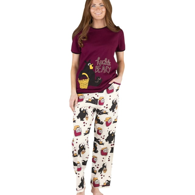 Lazy One Women's Pajama Set, Short Sleeves with Cute Prints, Relaxed Fit, Huckleberry
