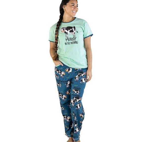 Lazy One Women's Pajama Set, Short Sleeves with Cute Prints, Relaxed Fit, Moody in the AM