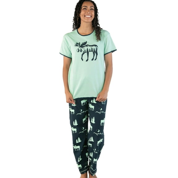 Lazy One Women's Pajama Set, Short Sleeves with Cute Prints, Relaxed Fit, Mountain Moose