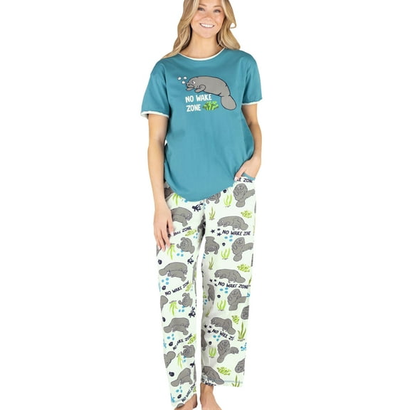 Lazy One Women's Pajama Set, Short Sleeves with Cute Prints, Relaxed Fit, No Wake Zone
