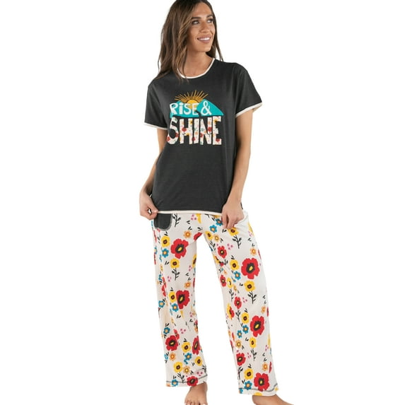 Lazy One Women's Pajama Set, Short Sleeves with Cute Prints, Relaxed Fit, Rise and Shine FLower