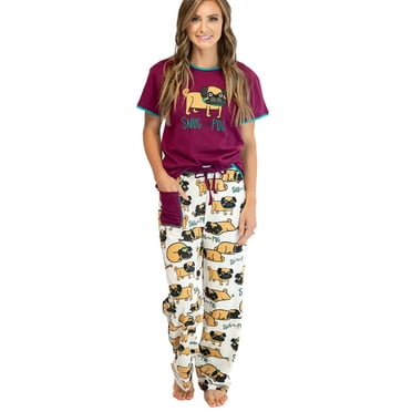 Lazy One Women's Pajama Set, Short Sleeves with Cute Prints, Relaxed Fit, Snug as A Pug