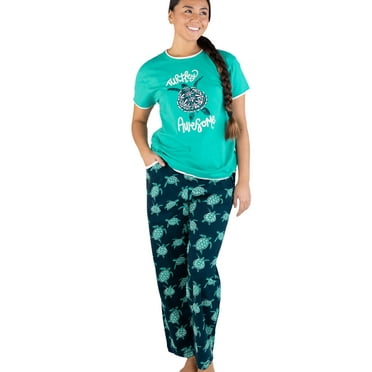 Lazy One Women's Pajama Set, Short Sleeves with Cute Prints, Relaxed Fit, Turtlely Awesome