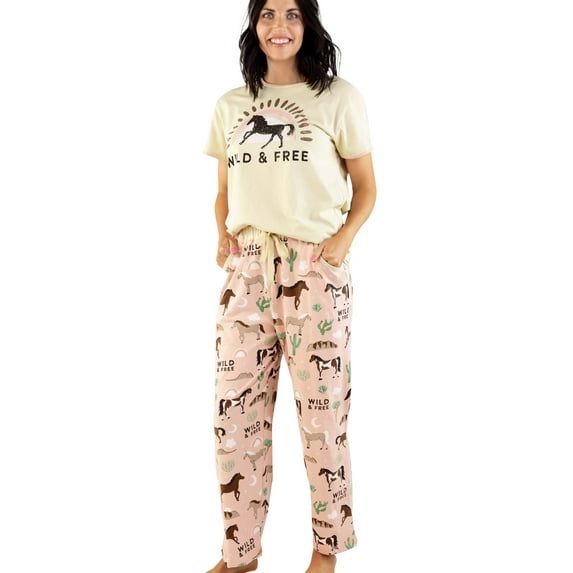 Lazy One Women's Pajama Set, Short Sleeves with Cute Prints, Relaxed Fit, Wild & Free Horses