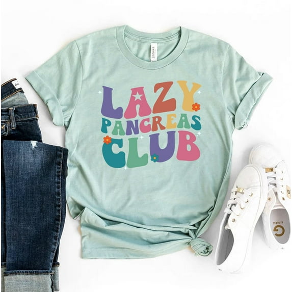 Lazy Pancreas Club T-shirt Awareness Shirt World Diabetes Day Gift Shirts Trendy Tee Women's Top Mama Floral Anatomy Flower Cancer Insufficiency