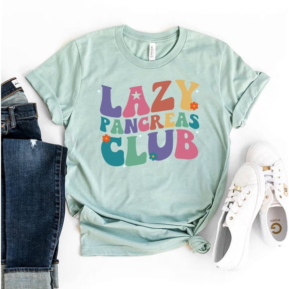 Lazy Pancreas Club T-shirt Awareness Shirt World Diabetes Day Gift Shirts Trendy Tee Women's Top Mama Floral Anatomy Flower Cancer Insufficiency