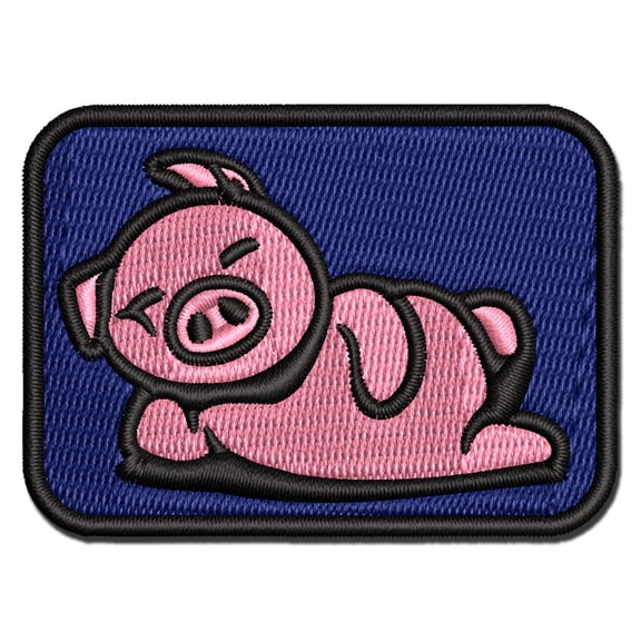 Lazy Pig Lounging Applique Multi-Color Embroidered Iron-On Patch - 2.5 Inch Small