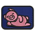 thumbnail image 1 of Lazy Pig Lounging Applique Multi-Color Embroidered Iron-On Patch - 3.5 Inch Large, 1 of 5