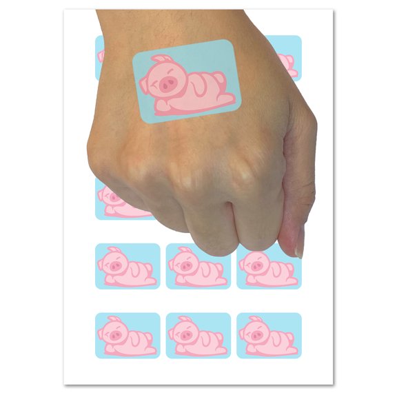 Lazy Pig Lounging Water Resistant Temporary Tattoo Set Fake Body Art Collection - 54 1" Tattoos (1 Sheet)