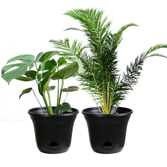 Lazy Planters 2 x 14" - Self Watering Plant Pot Black - Large Planter - Indoor & Outdoor