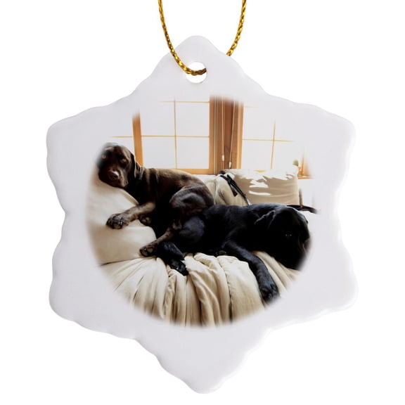 3drose, Lazy Puppies Labrador Retriever Pups Labs Sunny Window, 3 inch Snowflake Porcelain Ornament