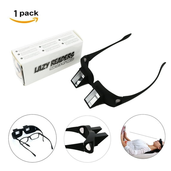Lazy Readers Prison Glasses Readers Horizontal Spectacles Laying Down Flat Bed for Read/Watch TV Book Phone ipad Tablet, Black, Gift for Parents Friends Children KT00131 CG50