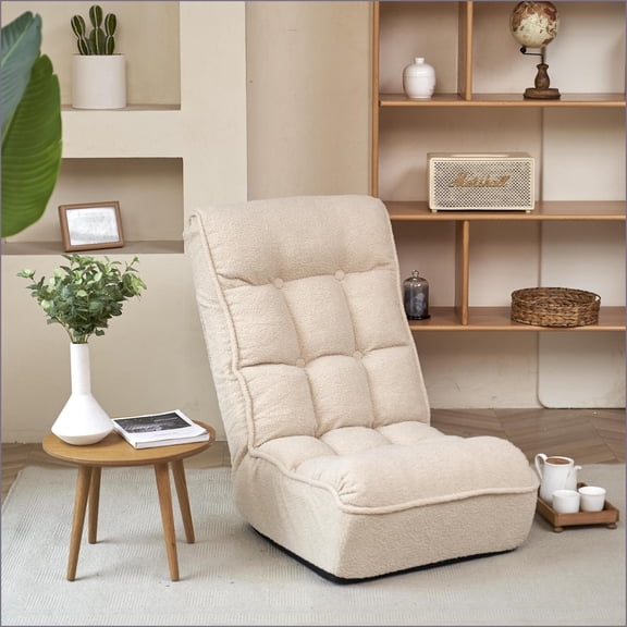 Lazy Reclining Floor Sofa Chair for Adults  4-Segment Adjustable Back, Soft Fabric | White | Curved