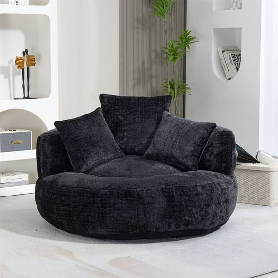 Lazy Round Sofa with Pillows, High Back Bean Bag Chair, Oversized Armchair Single Gaming Sofa Chair Accent Floor Soft Lounge Chair, for Bedroom Living Room Playroom, Gray