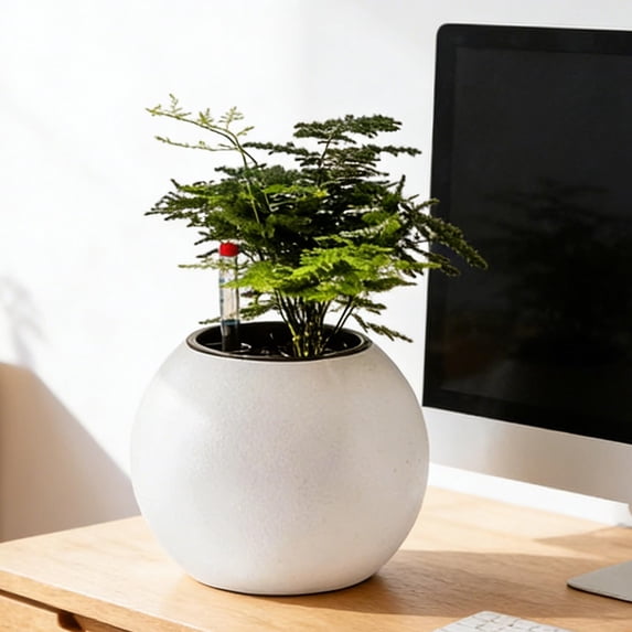 Lazy Self Absorbing Flower Pot, Spherical Plastic Planter for Flowers, Easter Decor, Creative Desktop Decor with Personalized Round Shape, Water Saving Planter for Home and Office, White, 7.9*9in