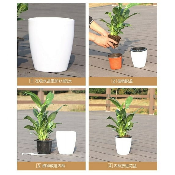 Lazy Self-Watering Planter For Green Plants Hydroponic Growing Indoor Outdoor - Large Size Automatic Watering System With Drainage Holes 12 Inch Durable Material