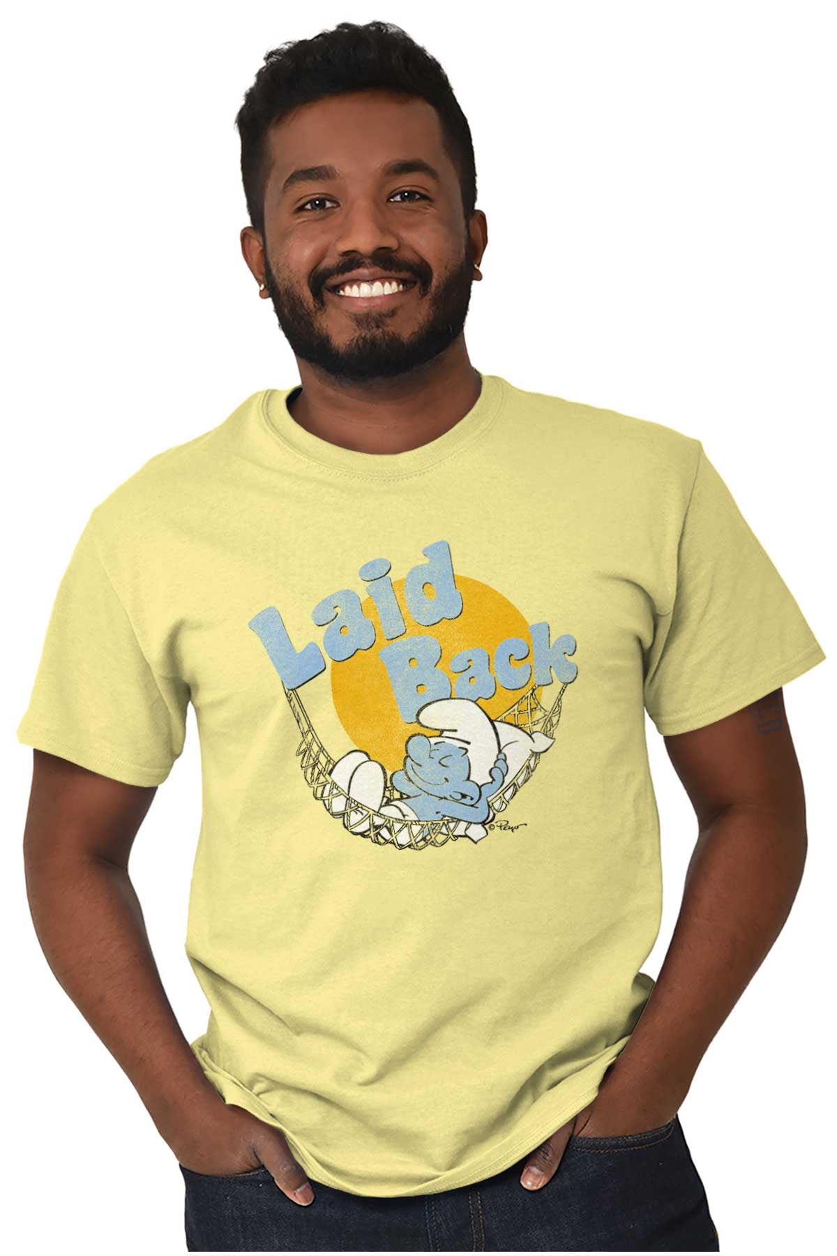 Lazy Sleepy Smurf Laid Back Cartoon Men's Graphic T Shirt Tees