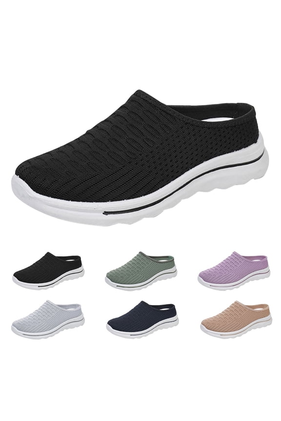 Lazy Slip-On Mesh Casual Shoes Soft Sole Breathable Sneakers Lightweight Summer Work Footwear Black 36
