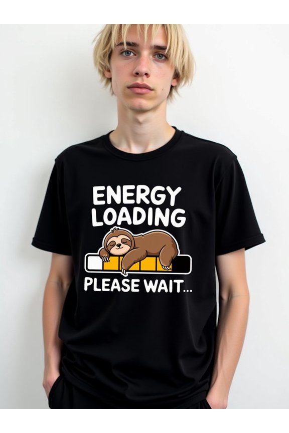 Lazy Sloth Energy Loading Tee Mens t-shirts black 2026 graphic tees Daytime and weekend wear Unique Design Unisex Shirt Graphic tshirts
