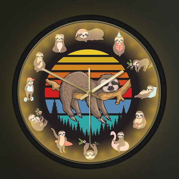 Lazy Sloth Metal Frame Sound Control Led Lighting Silent Quartz Wall Clock Jungle Anima Home Decor