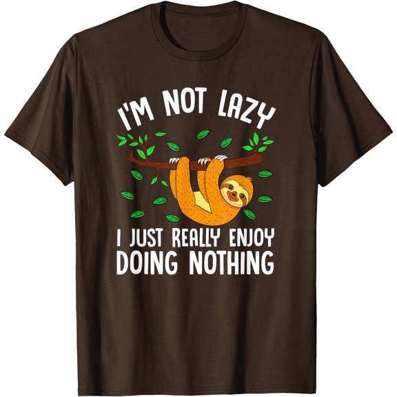 Lazy Sloth On a Tree Doing Nothing Unisex T-Shirt for Men Women Kids Toddler,Dark Chocolate Color,Size 5XL