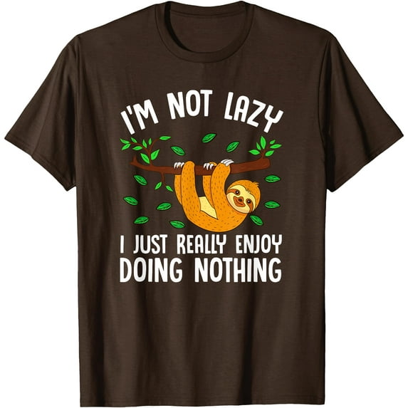 Lazy Sloth On a Tree Doing Nothing Unisex T-Shirt for Men Women Kids Toddler,Dark Chocolate Color,Size XL