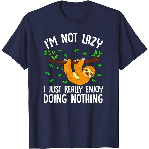 Lazy Sloth On a Tree Doing Nothing Unisex T-Shirt for Men Women Kids Toddler,Navy Color,Size 2T