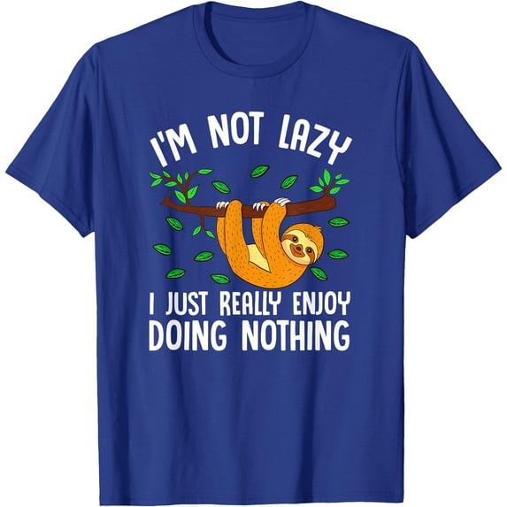 Lazy Sloth On a Tree Doing Nothing Unisex T-Shirt for Men Women Kids Toddler,Royal Blue Color,Size 4XL
