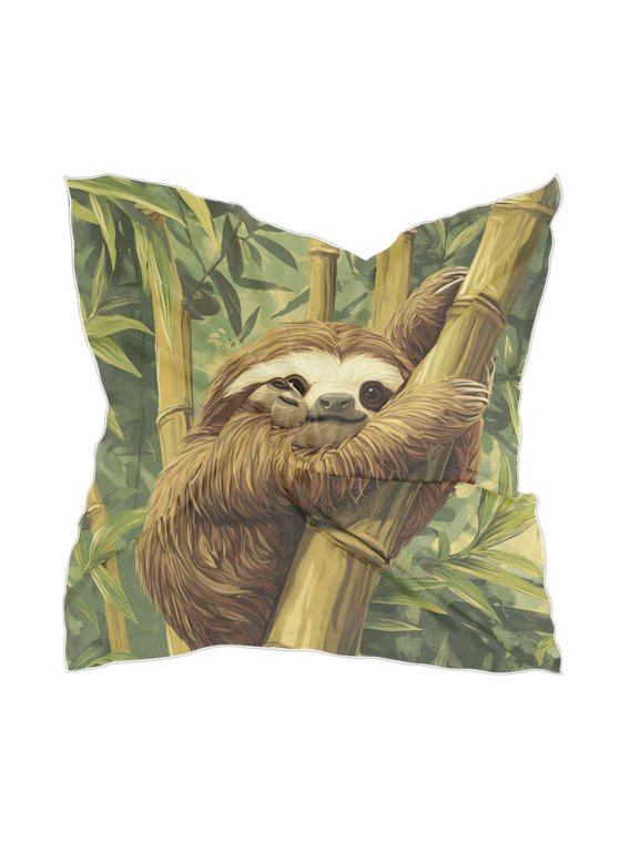 Lazy Sloth Square Silk Scarf, 23.6223.62in Polyester Simulated Silk Satin Scarf Tops for Women Head Wraps Shirt Bandana Curly Hair Tie Headband Headscarf