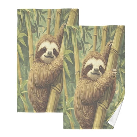 Lazy SlothTwo-piece Cotton Towel Set, Absorbent, Soft And Comfortable 16 x 28 in Rectangle, Printed on One Side, Versatile