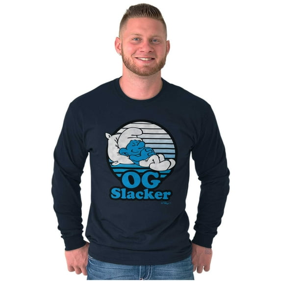 Lazy Smurf OG Slacker Sleepy Naps Long Sleeve TShirt Men Women Brisco Brands M