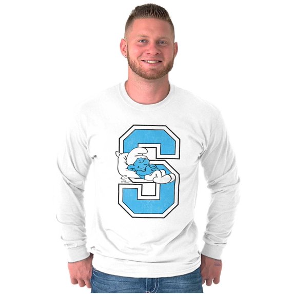 Lazy Smurf Vintage Varsity Cartoon Long Sleeve TShirt Men Women Brisco Brands S